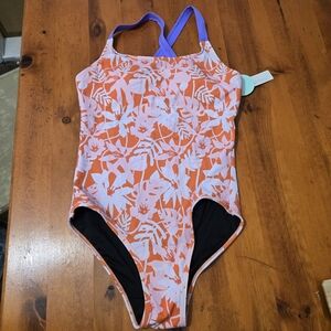 NWT Beautikini Period Swimwear One Piece Athletic Swimsuit Bright Flowers Size M